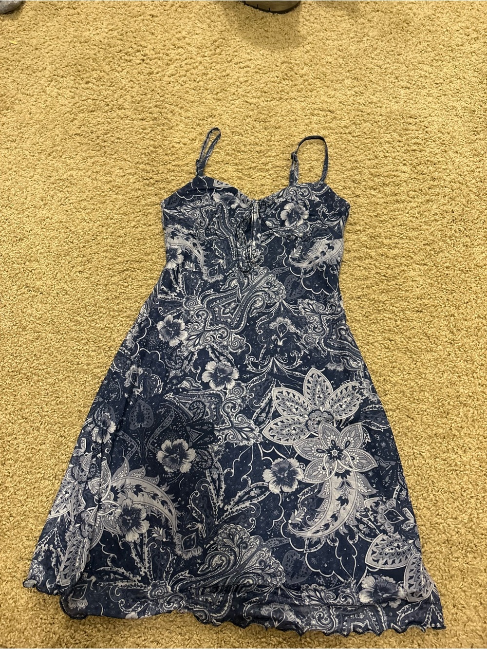 Navy Floral Print Spaghetti Strap Dress